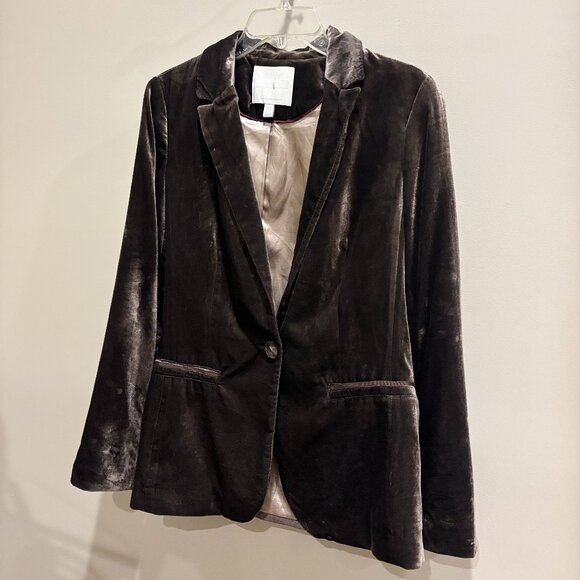 Ett:Twa By Anthropologie - Brown shimmery Velvet Single Button Blazer sz 6 - Picture 2 of 8